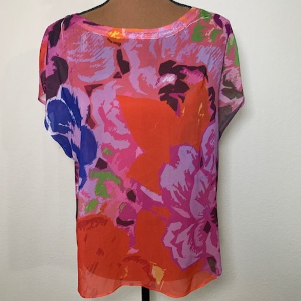 PRICE DROP! Vintage Highway Sheer Brightly Colored Floral Blouse Top	S/M